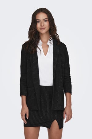 regular blazer met krijtstreep zwart met glitter