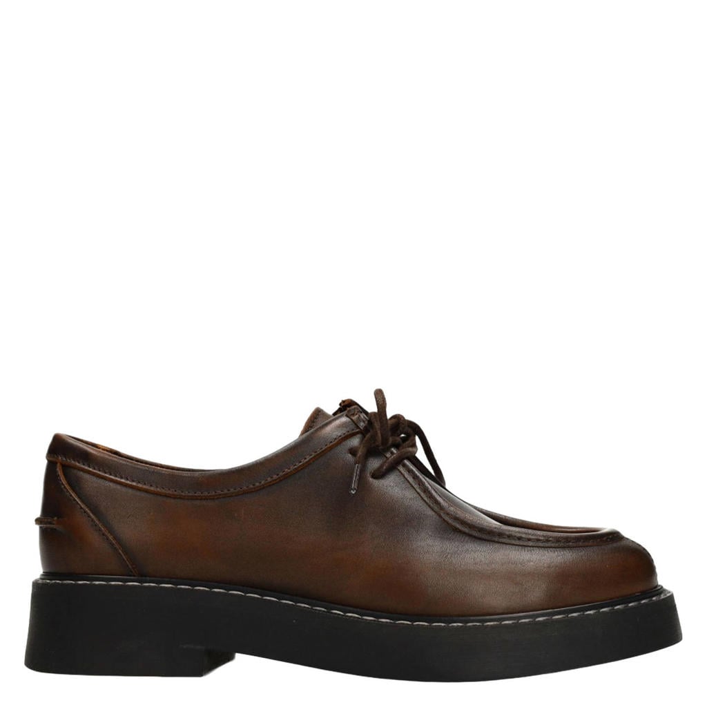 Bruine dames Sacha leren bootschoenen met veters