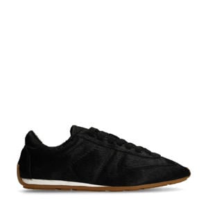 leren sneakers met ponyhair zwart