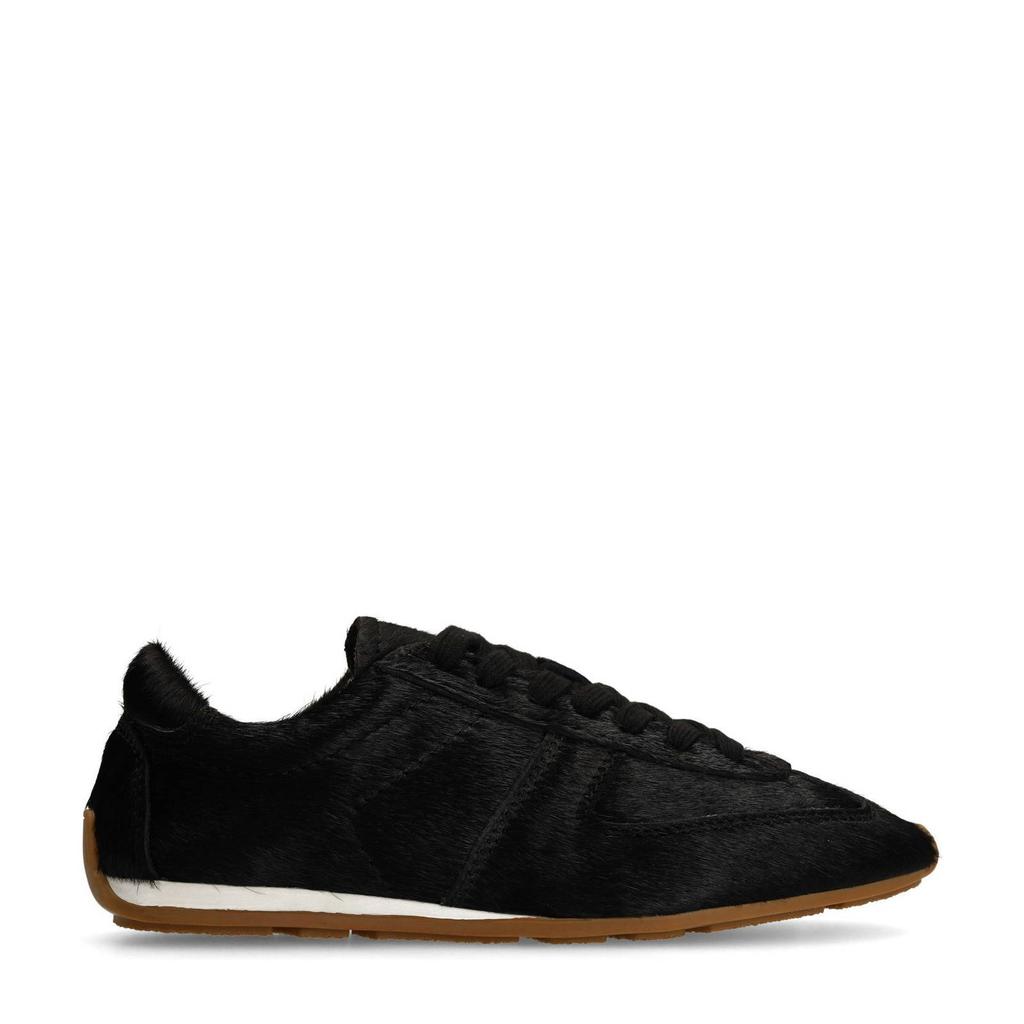 Zwarte dames Sacha leren sneakers met ponyhair
