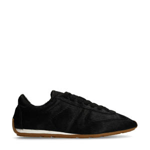 leren sneakers met ponyhair zwart
