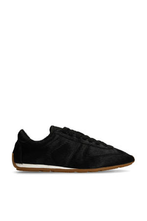 leren sneakers met ponyhair zwart