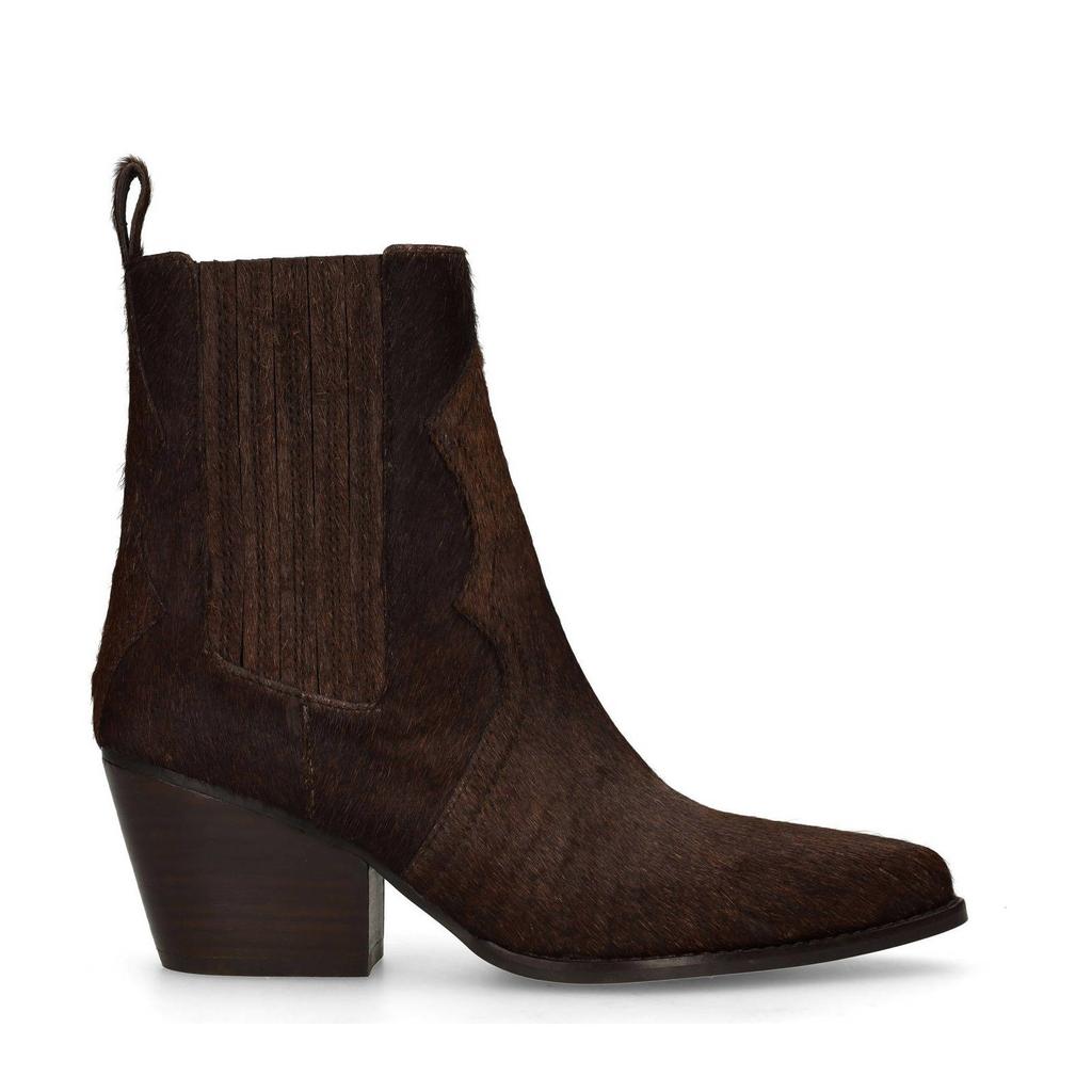 Donkerblauwe dames Sacha leren enkellaarzen met ponyhair met ritssluiting