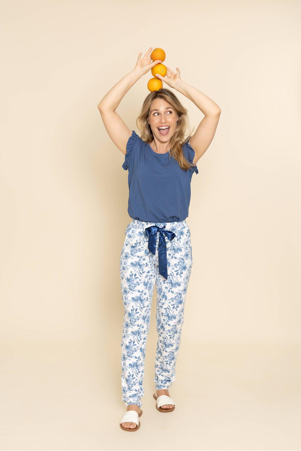 Charlie Choe pyjamabroek wit/lichtblauw