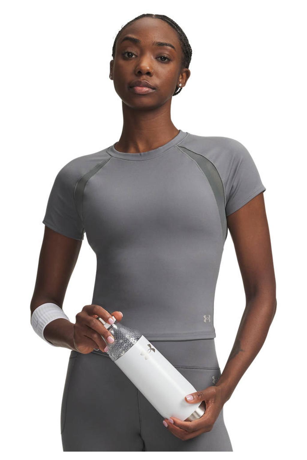 Grijze dames Under Armour Motion Mesh sportshirt van polyester met korte mouwen
