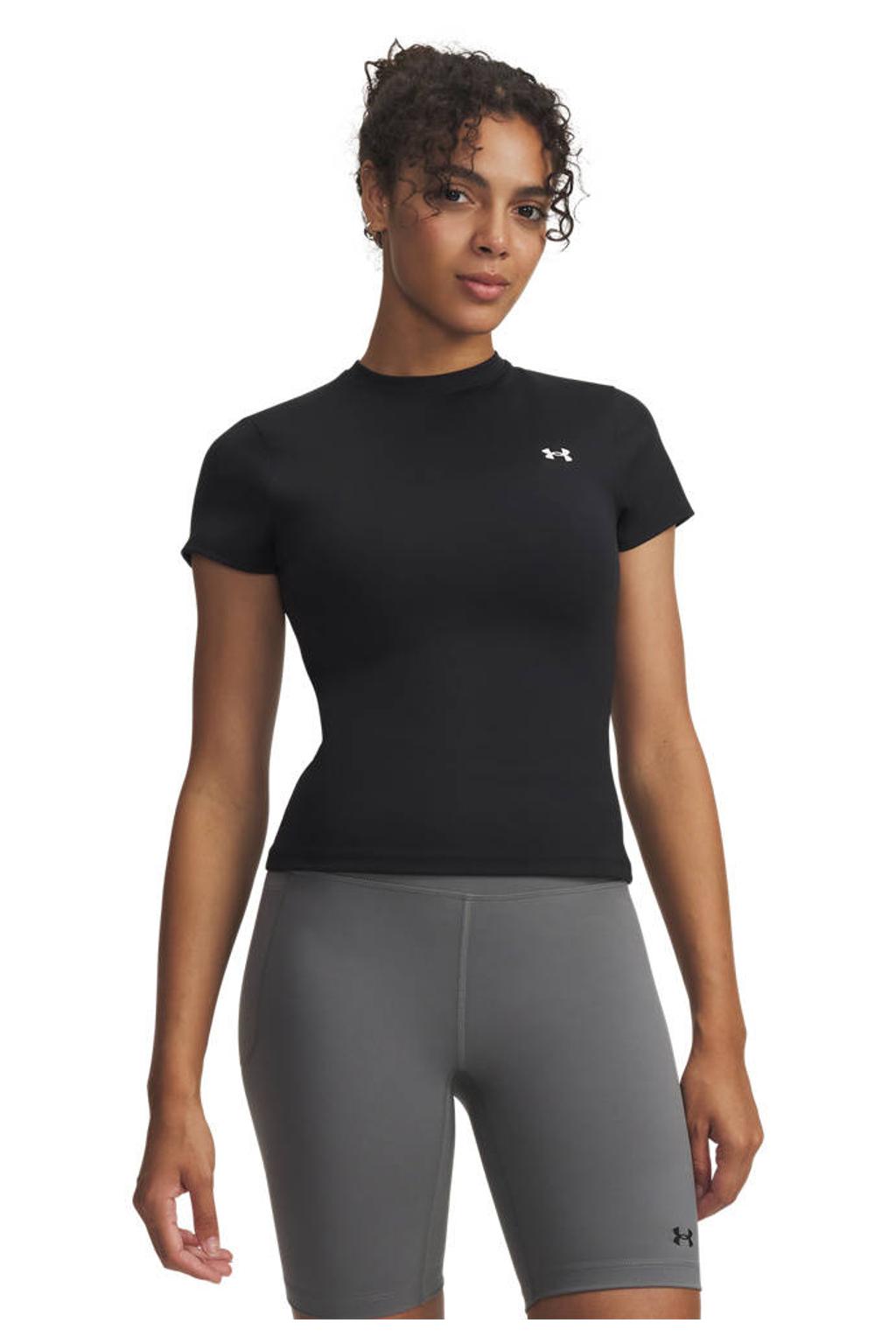 Zwarte dames Under Armour sportshirt van polyester met logo dessin en korte mouwen