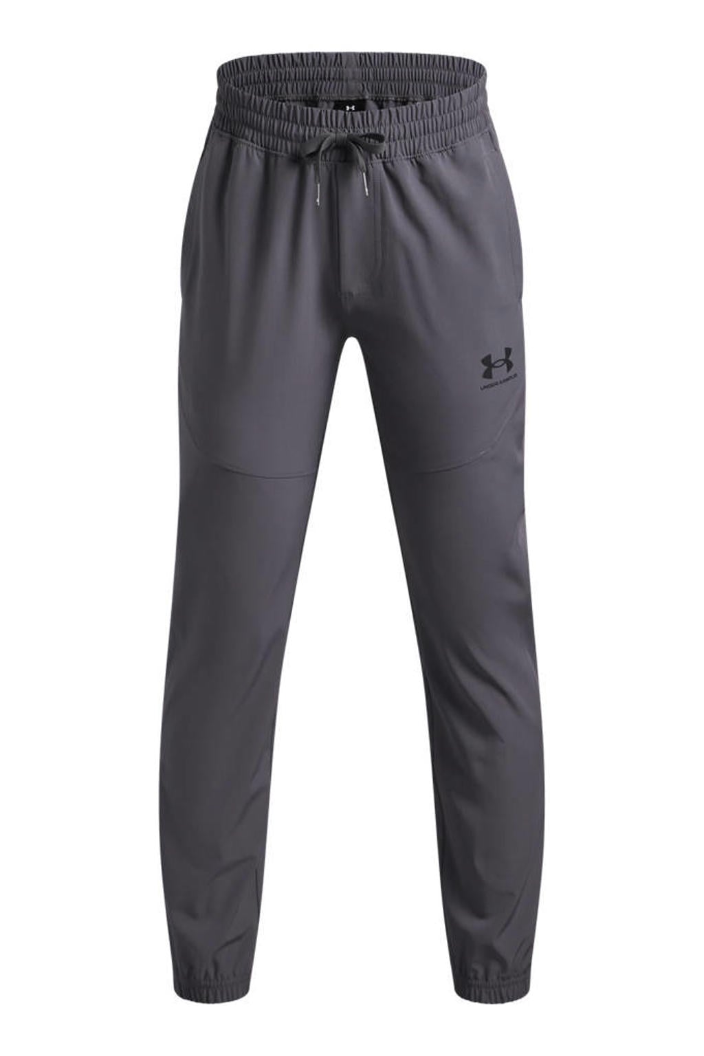 Grijze jongens en meisjes Under Armour joggingbroek van polyester met regular waist, elastische tailleband met koord en effen