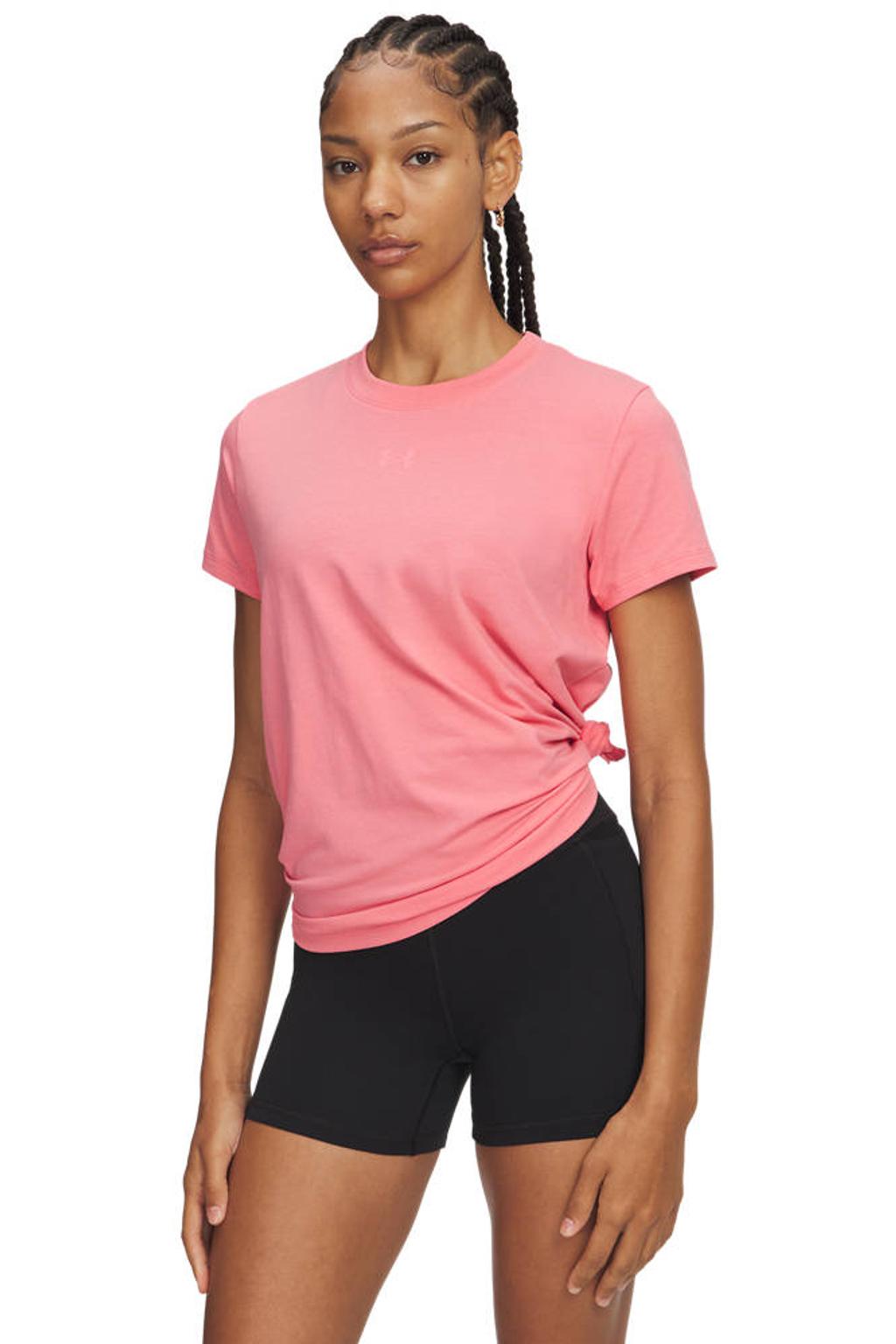 Roze dames Under Armour sport T-shirt Rival Core van katoen met logo dessin en korte mouwen