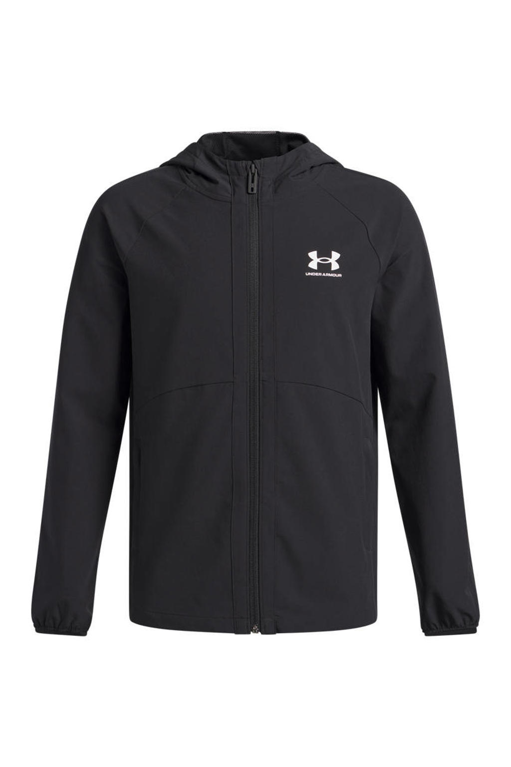 Zwarte jongens Under Armour sportjas Vibe van polyester met effen, lange mouwen, capuchon en ritssluiting