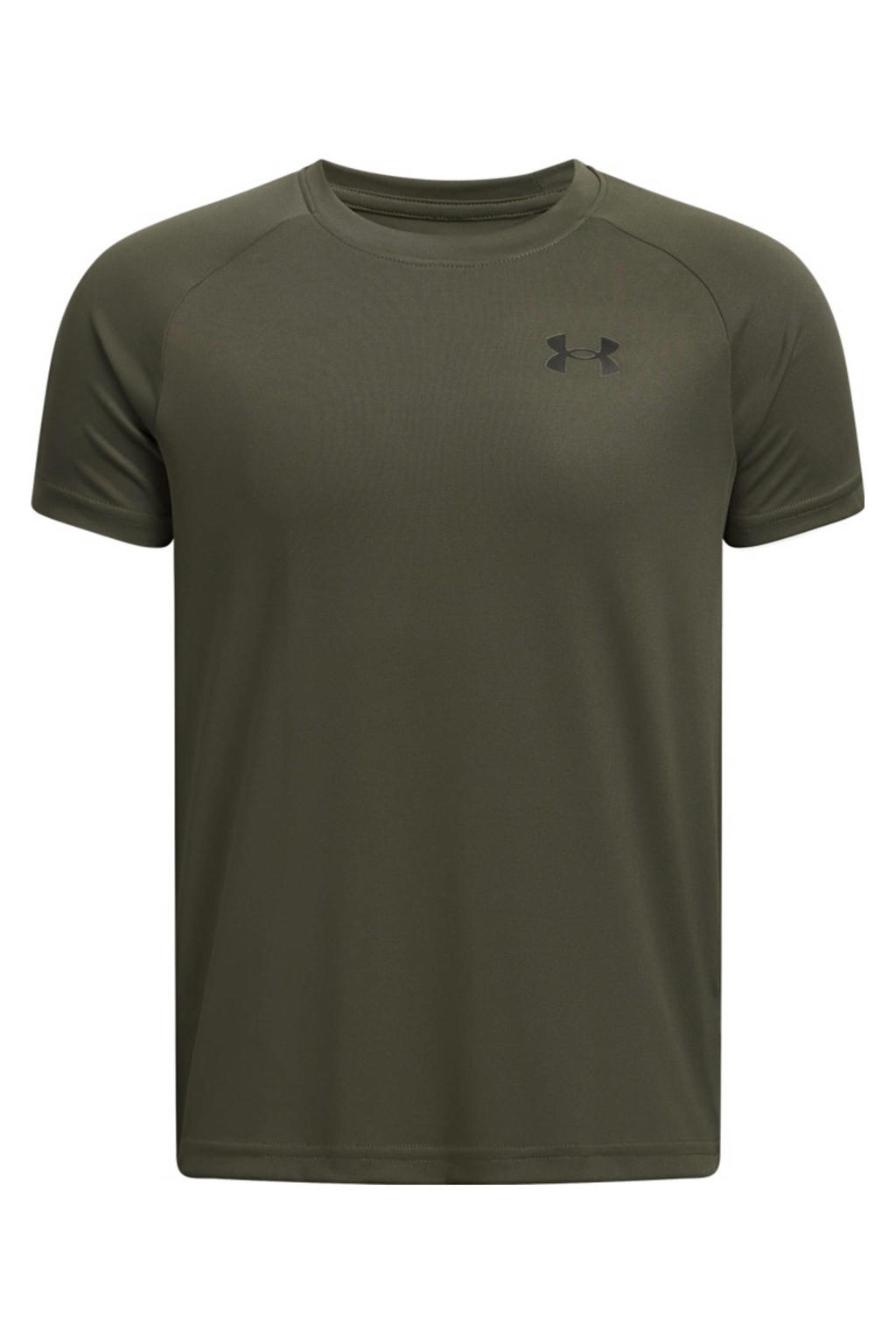 Donkergroene jongens en meisjes Under Armour sportshirt van polyester met korte mouwen