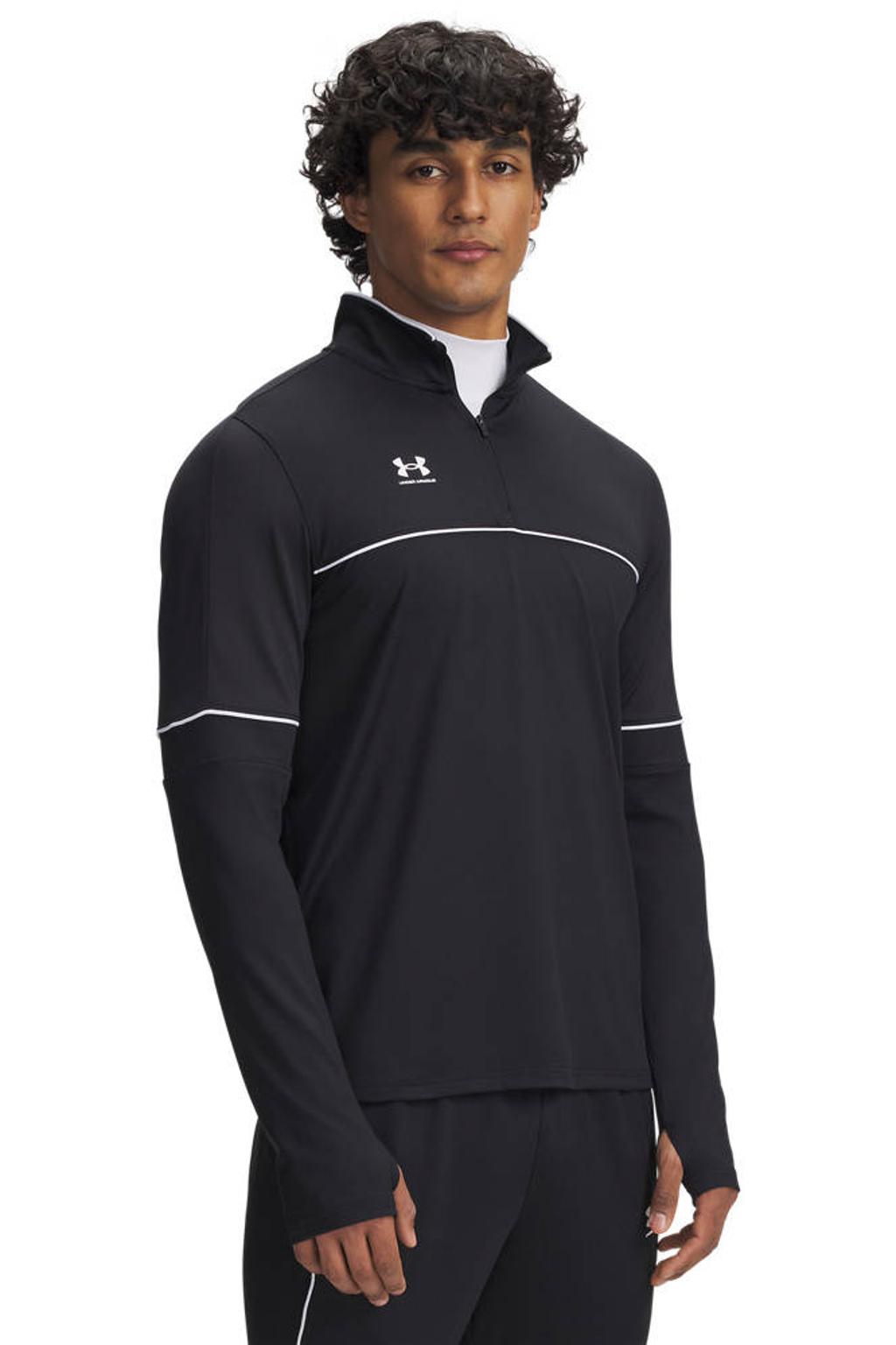 Zwarte heren Under Armour sportshirt Challenger van polyester met lange mouwen en halve rits