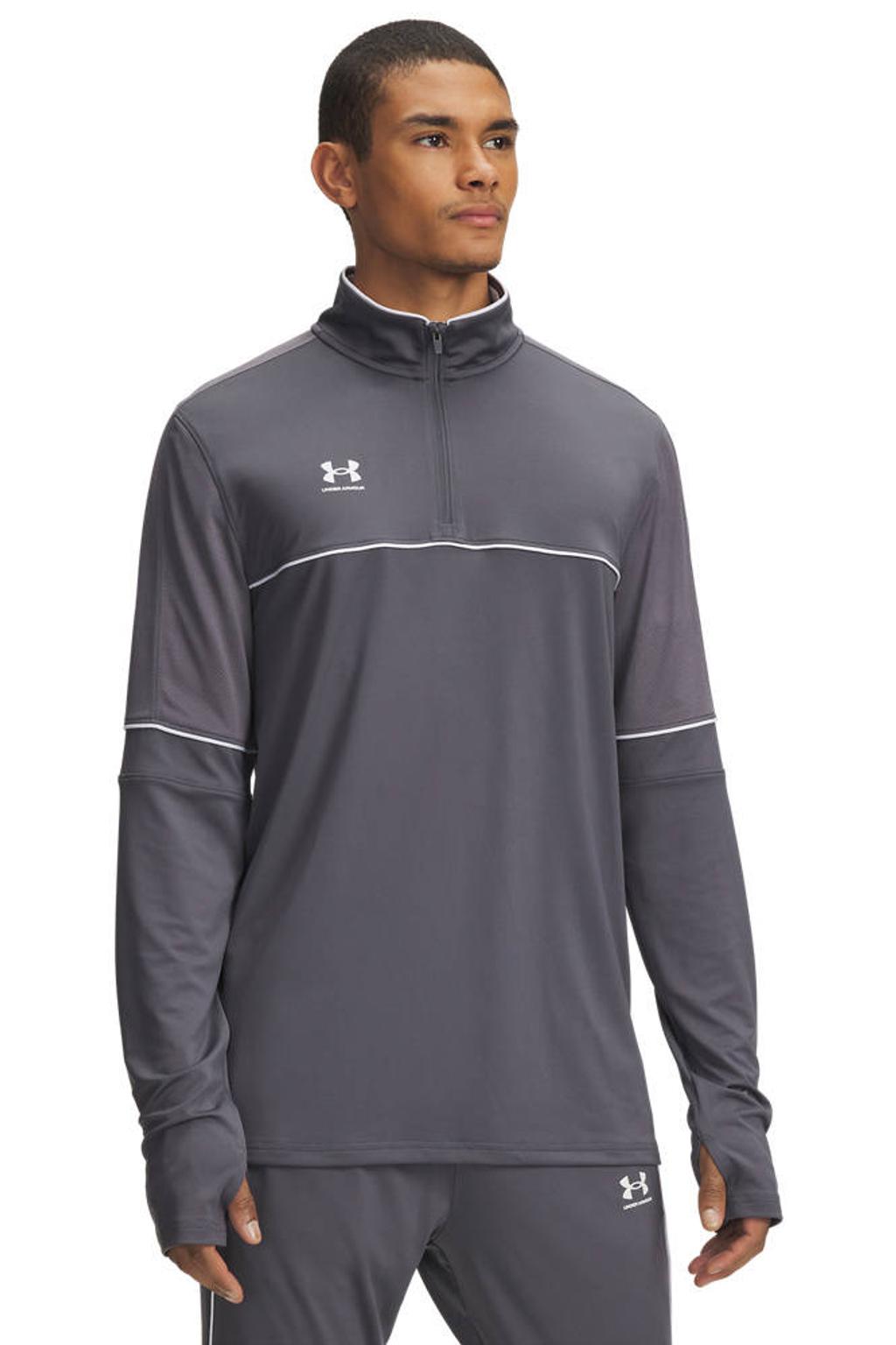 Grijze heren Under Armour sportshirt Challenger van polyester met lange mouwen en halve rits