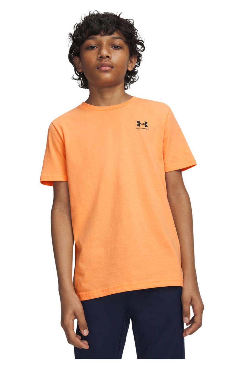 Oranje jongens en meisjes Under Armour T-shirt van katoen met logo dessin en korte mouwen