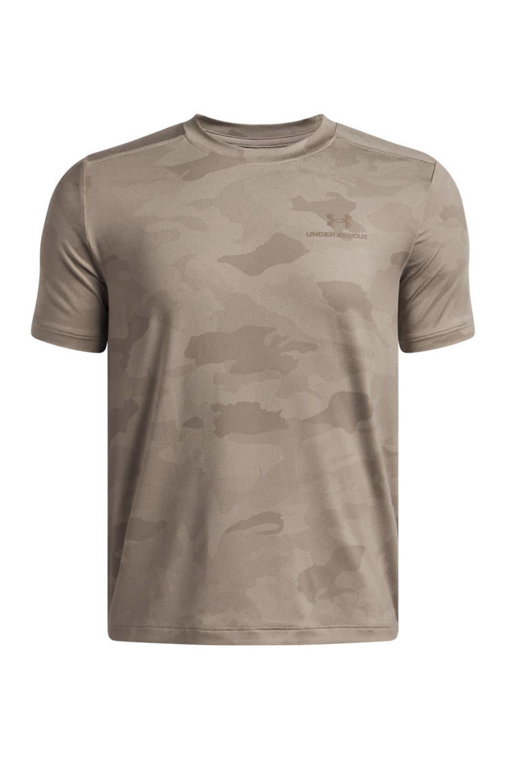Zandkleurige jongens en meisjes Under Armour sportshirt van polyester met korte mouwen