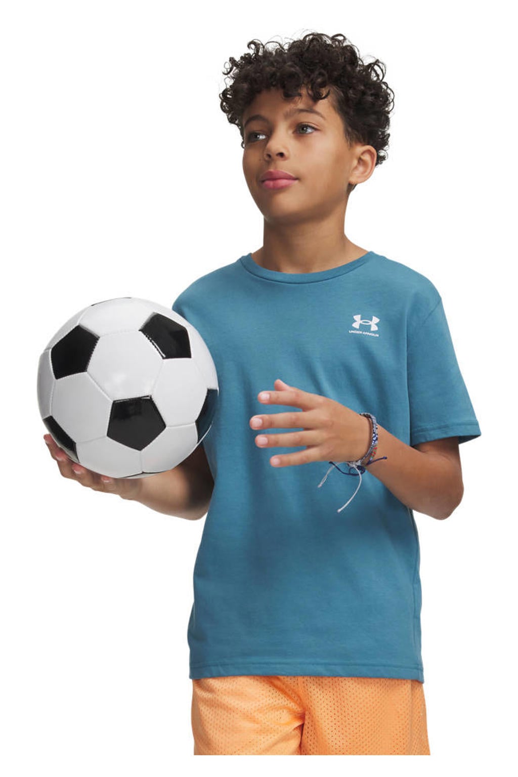 Blauwe jongens en meisjes Under Armour T-shirt van katoen met logo dessin en korte mouwen