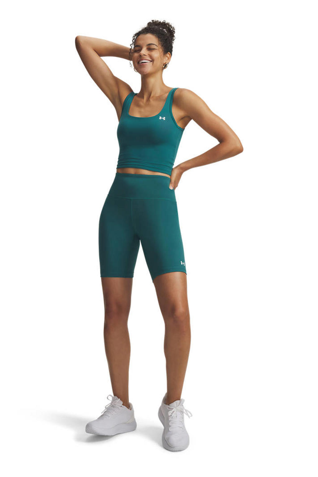 Petrolkleurige dames Under Armour sportshort Motion Bike Short EMEA van polyester met slim fit en regular waist