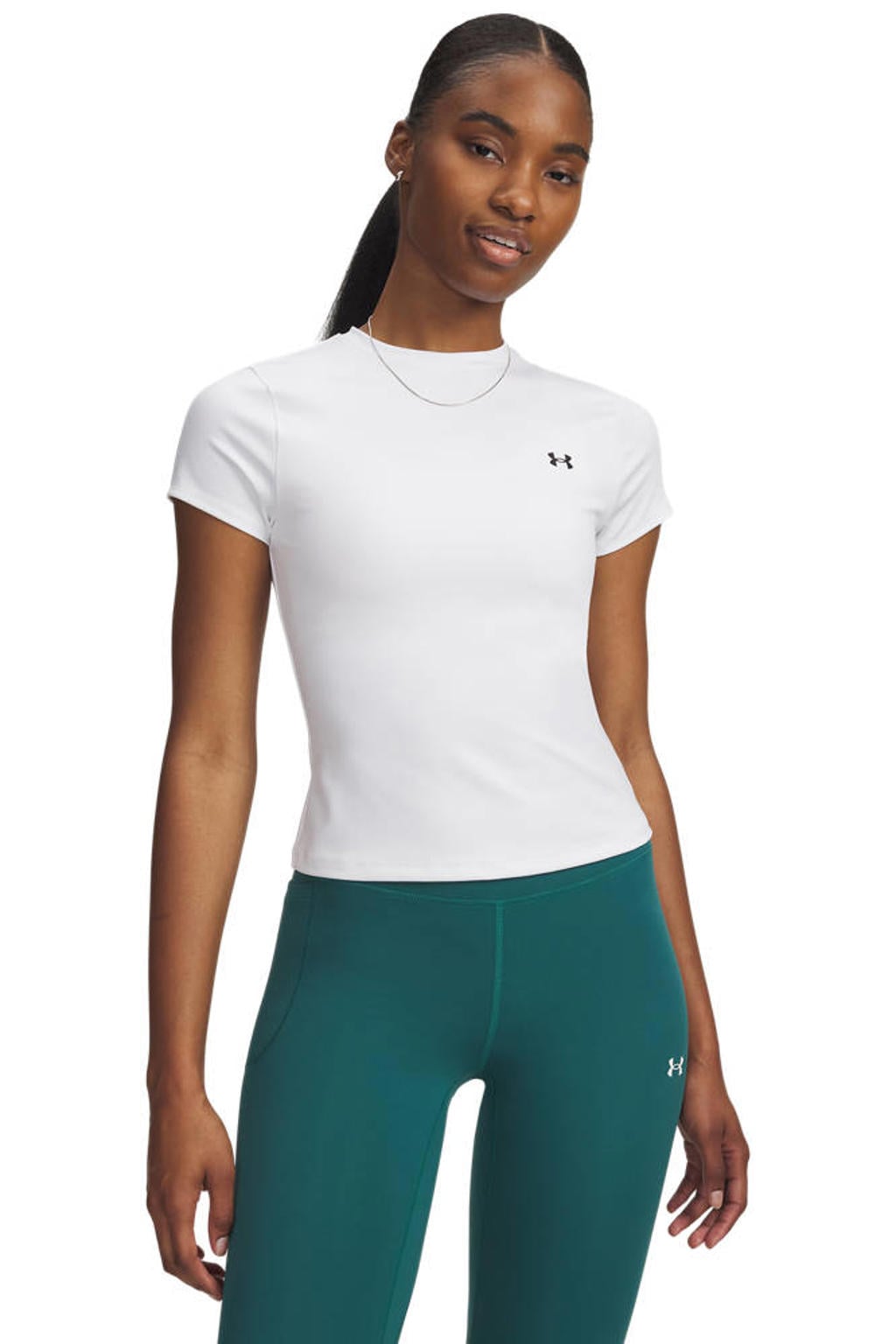 Witte dames Under Armour sportshirt van polyester met logo dessin en korte mouwen