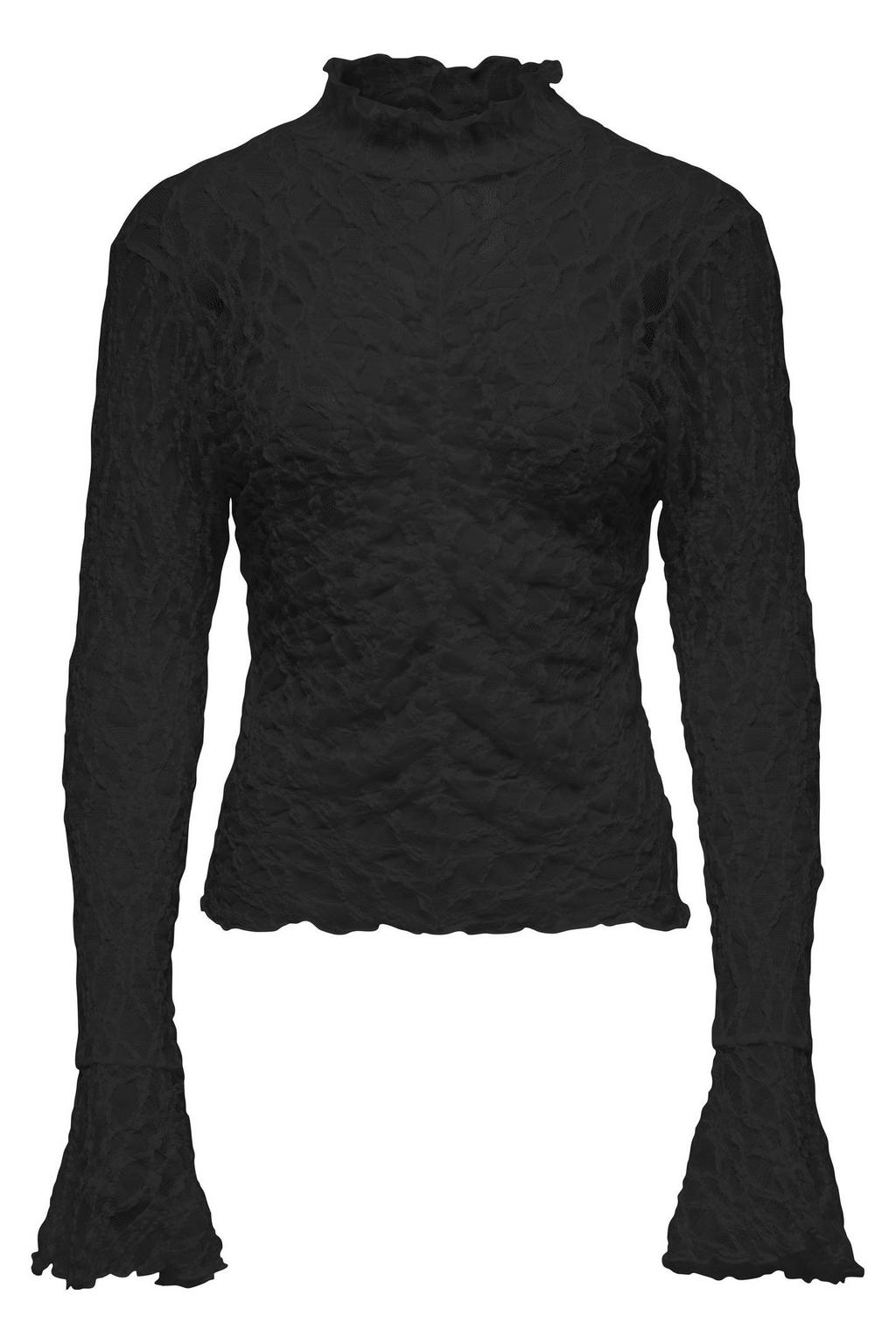 Zwarte dames JDY top van polyester met effen, lange mouwen, col en kant