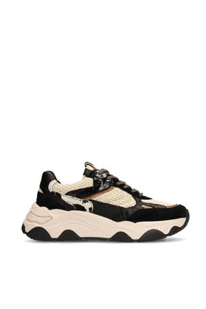chunky leren sneakers zwart/ecru
