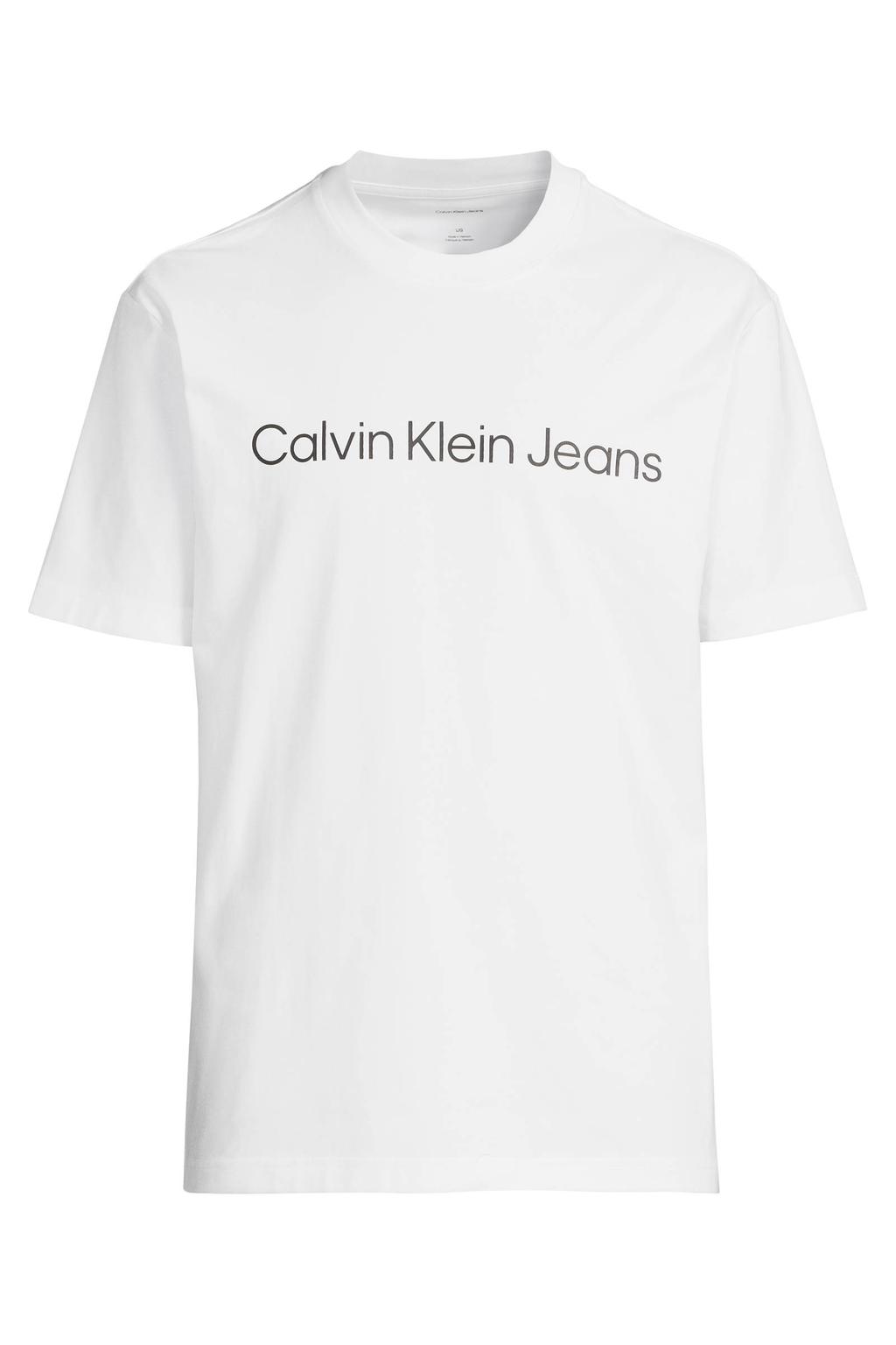 Witte heren CALVIN KLEIN JEANS regular T-shirt van katoen met logo dessin, korte mouwen en ronde hals