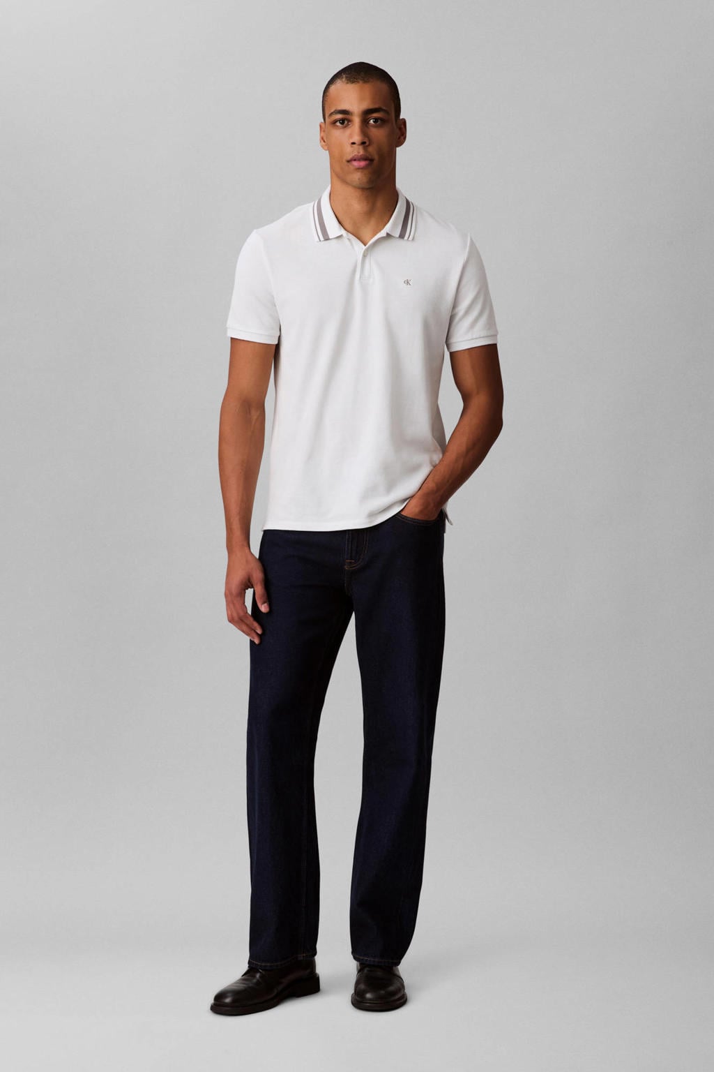 Witte heren CALVIN KLEIN JEANS regular polo van katoen met effen, korte mouwen en pique