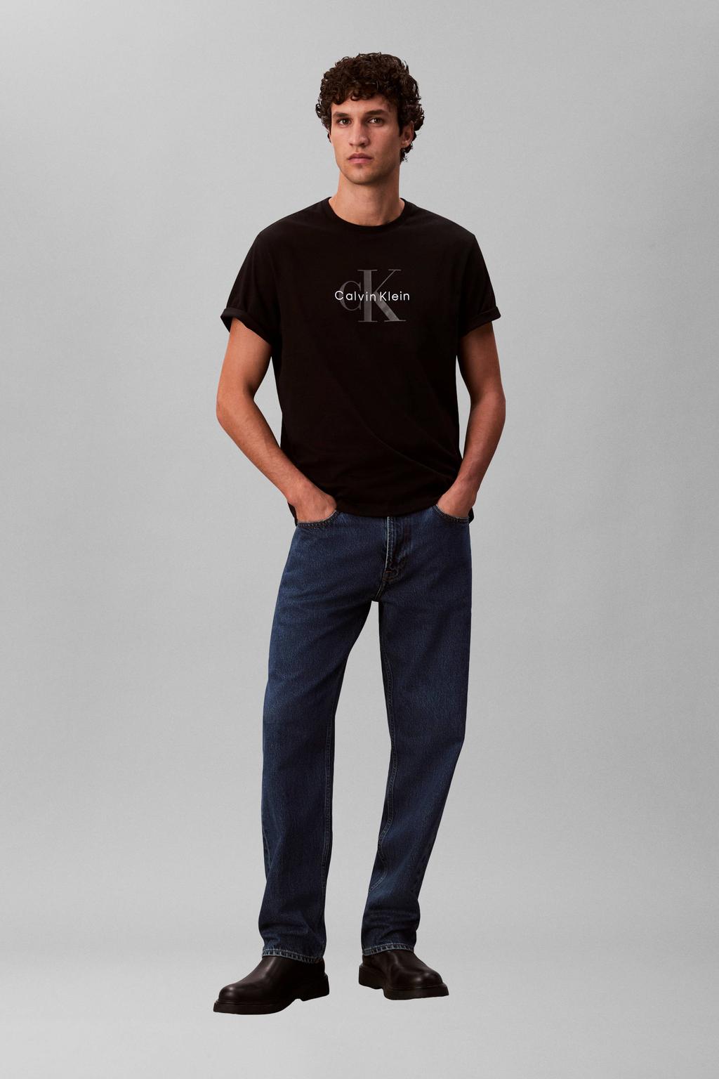 Zwarte heren CALVIN KLEIN JEANS oversized T-shirt van katoen met logo dessin, korte mouwen en ronde hals