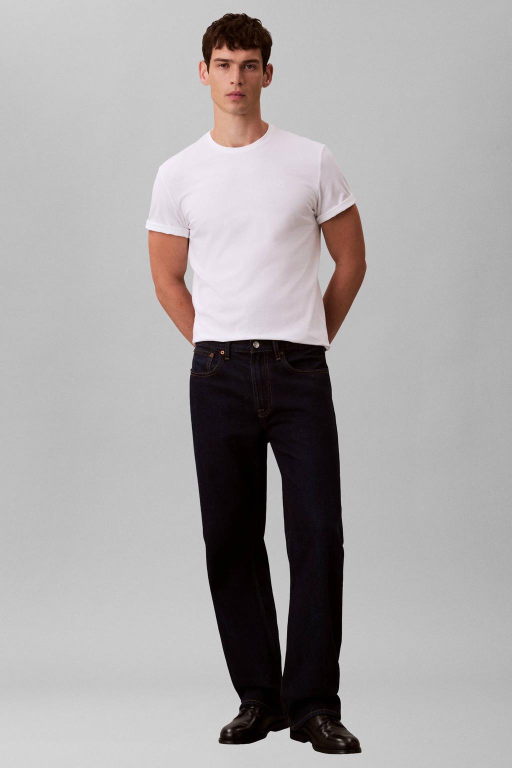 Witte heren CALVIN KLEIN JEANS regular T-shirt van katoen met effen, korte mouwen en ronde hals