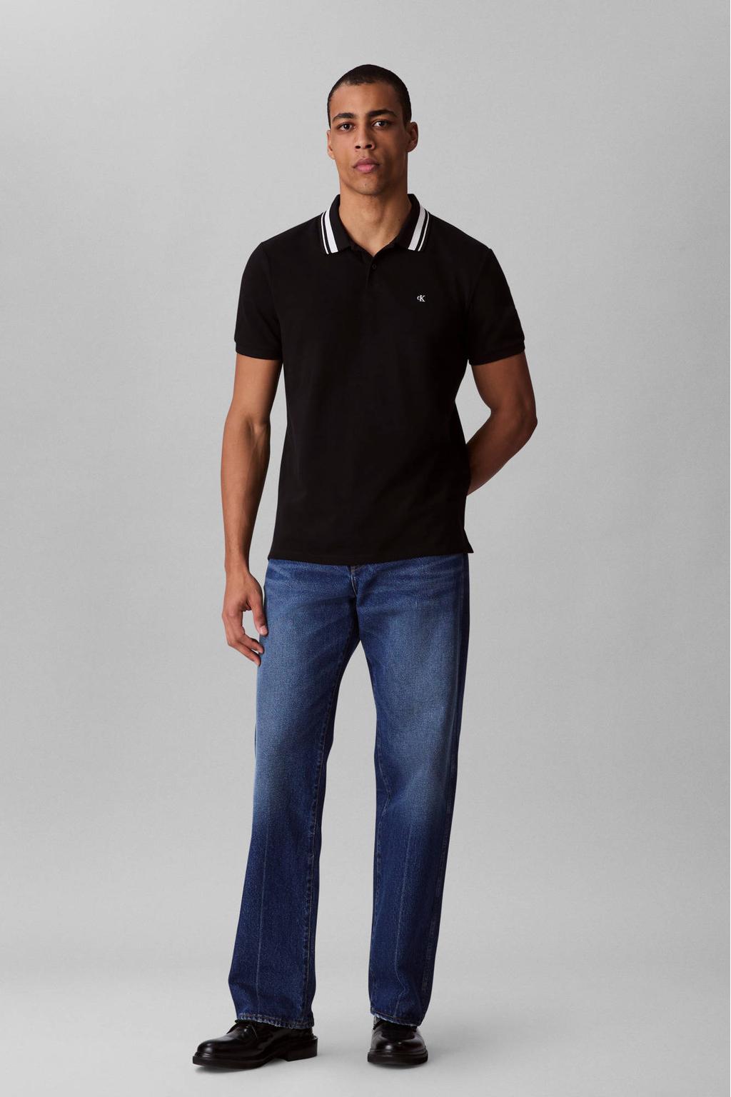 Zwarte heren CALVIN KLEIN JEANS regular polo van katoen met effen, korte mouwen en pique