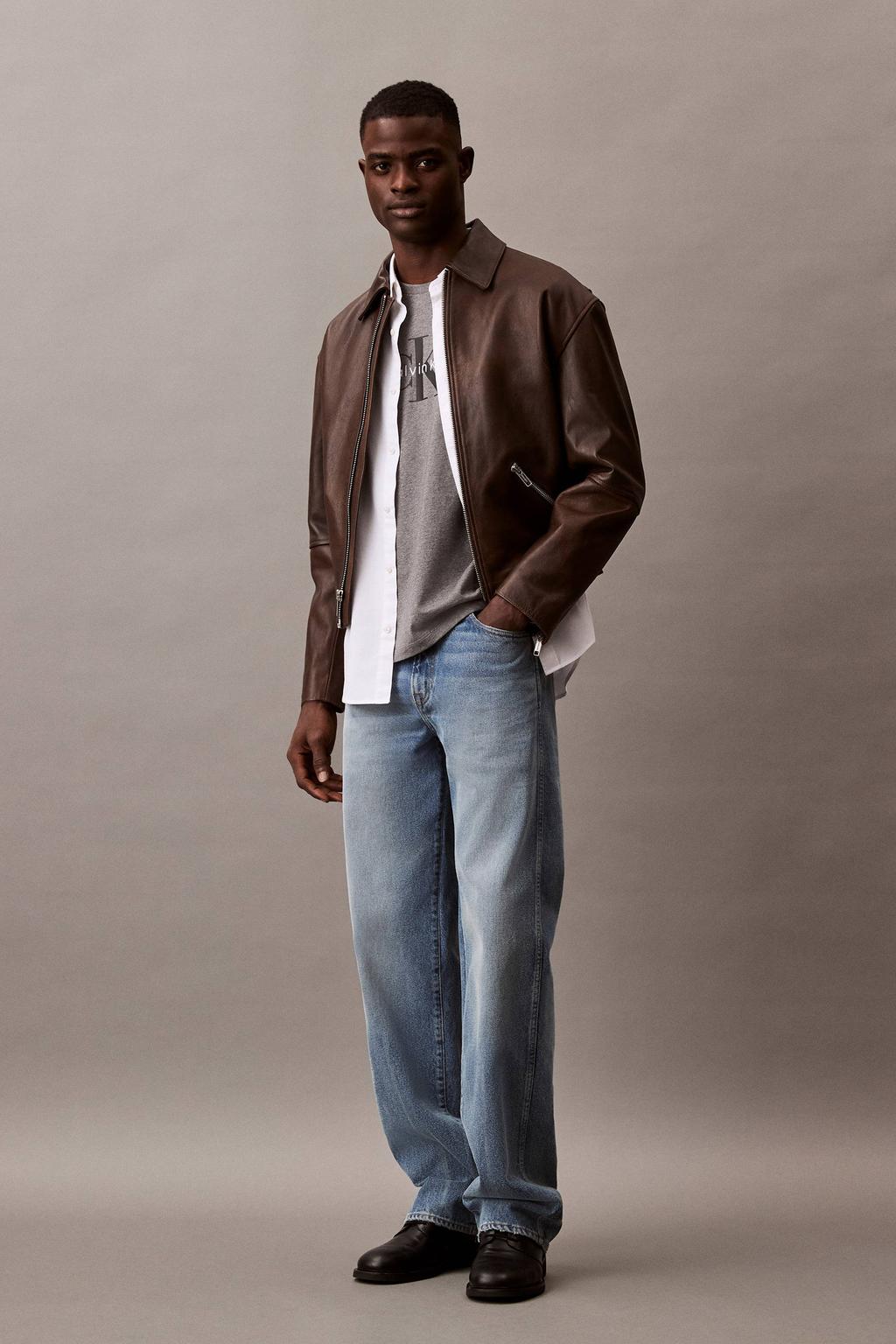 Grijze heren CALVIN KLEIN JEANS oversized T-shirt van katoen met logo dessin, korte mouwen en ronde hals