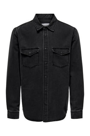 denim casual overhemd dark grey denim