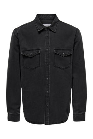 denim casual overhemd dark grey denim