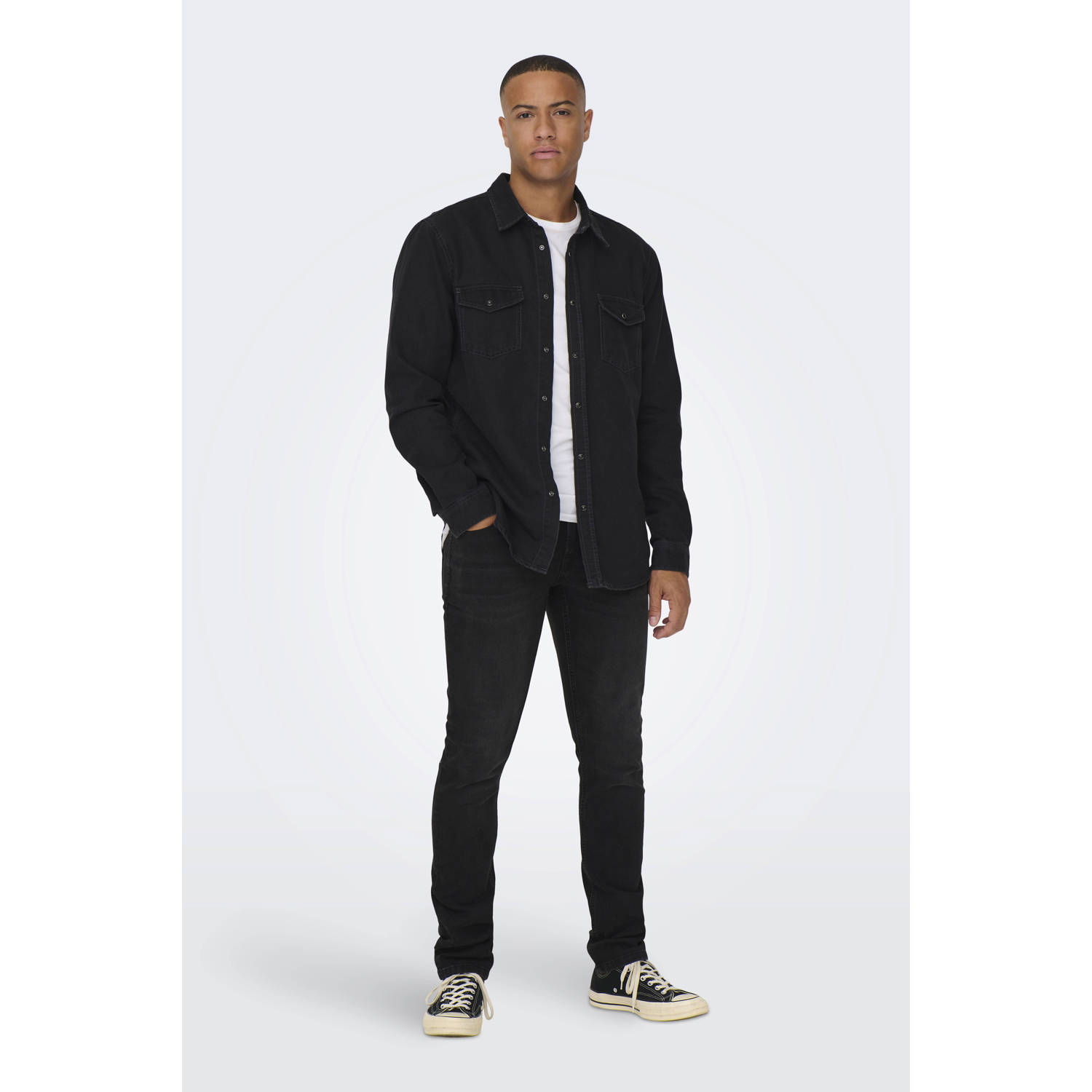 ONLY & SONS denim casual overhemd dark grey denim