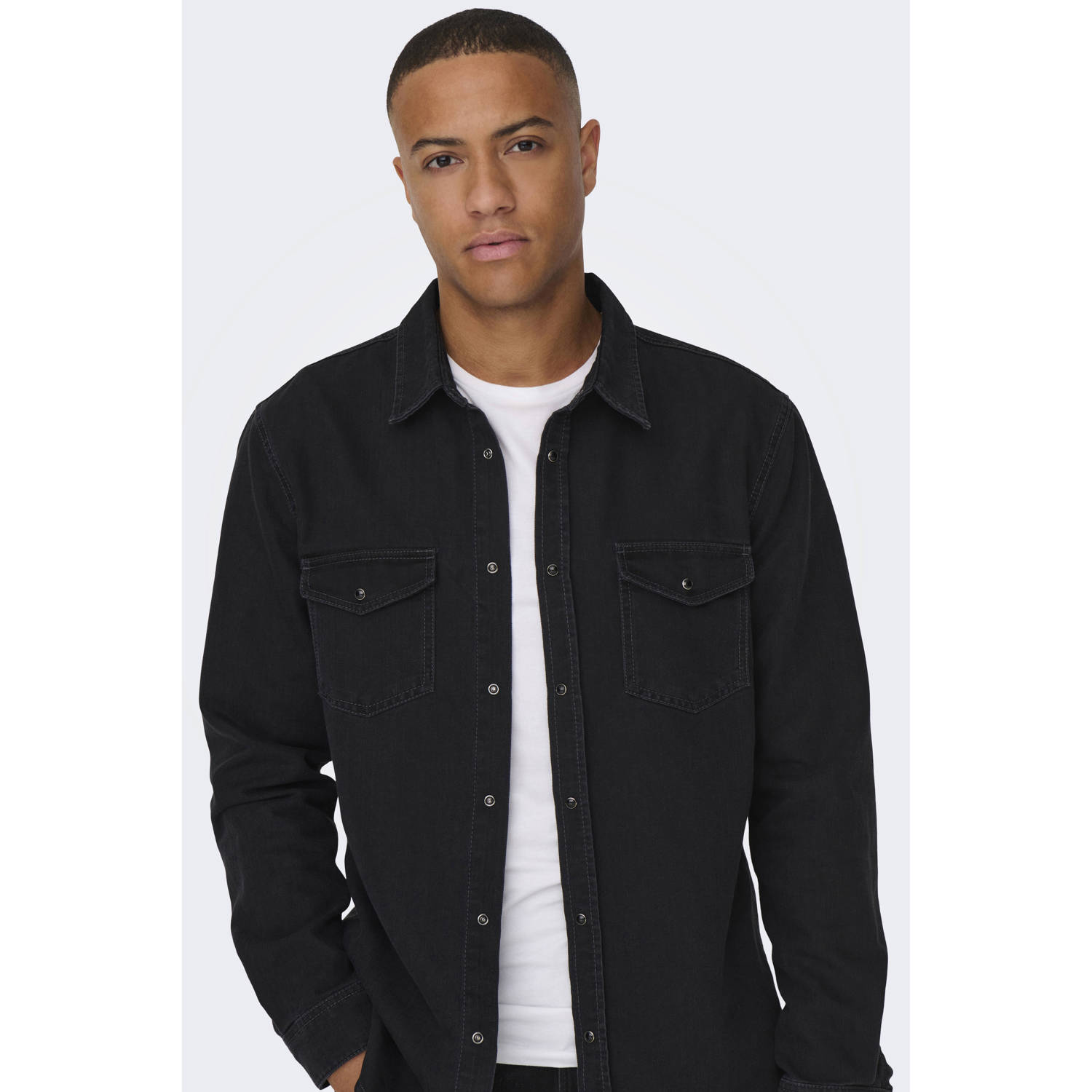 ONLY & SONS regular fit denim overhemd ONSBANE grijs