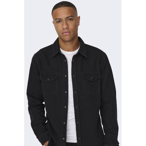 ONLY & SONS denim casual overhemd dark grey denim afbeelding