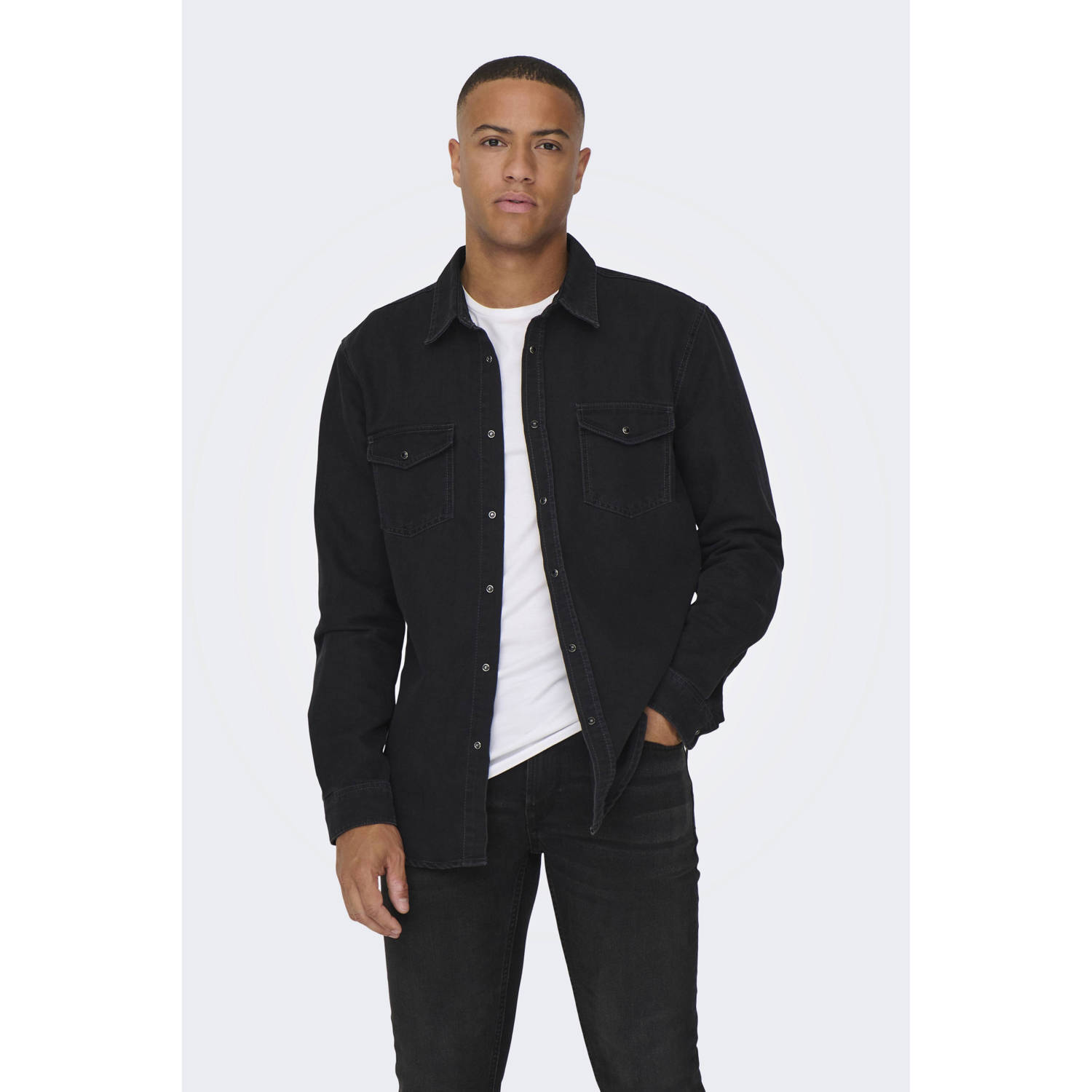 ONLY & SONS denim casual overhemd dark grey denim