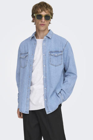 denim casual overhemd medium blue