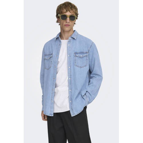ONLY & SONS denim casual overhemd medium blue afbeelding