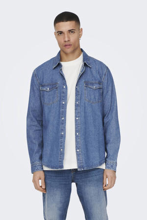 denim casual overhemd medium blue