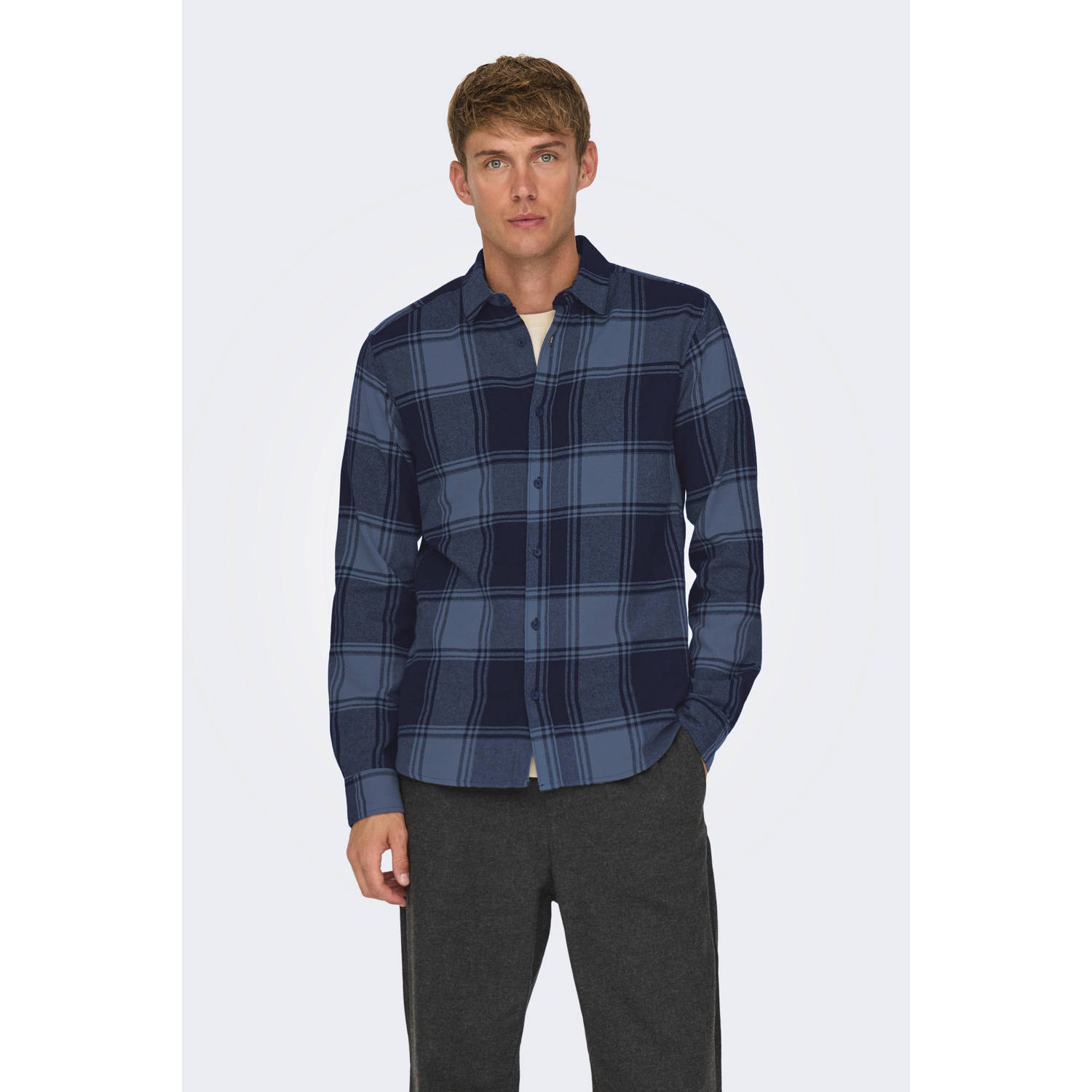 ONLY & SONS casual overhemd blauw