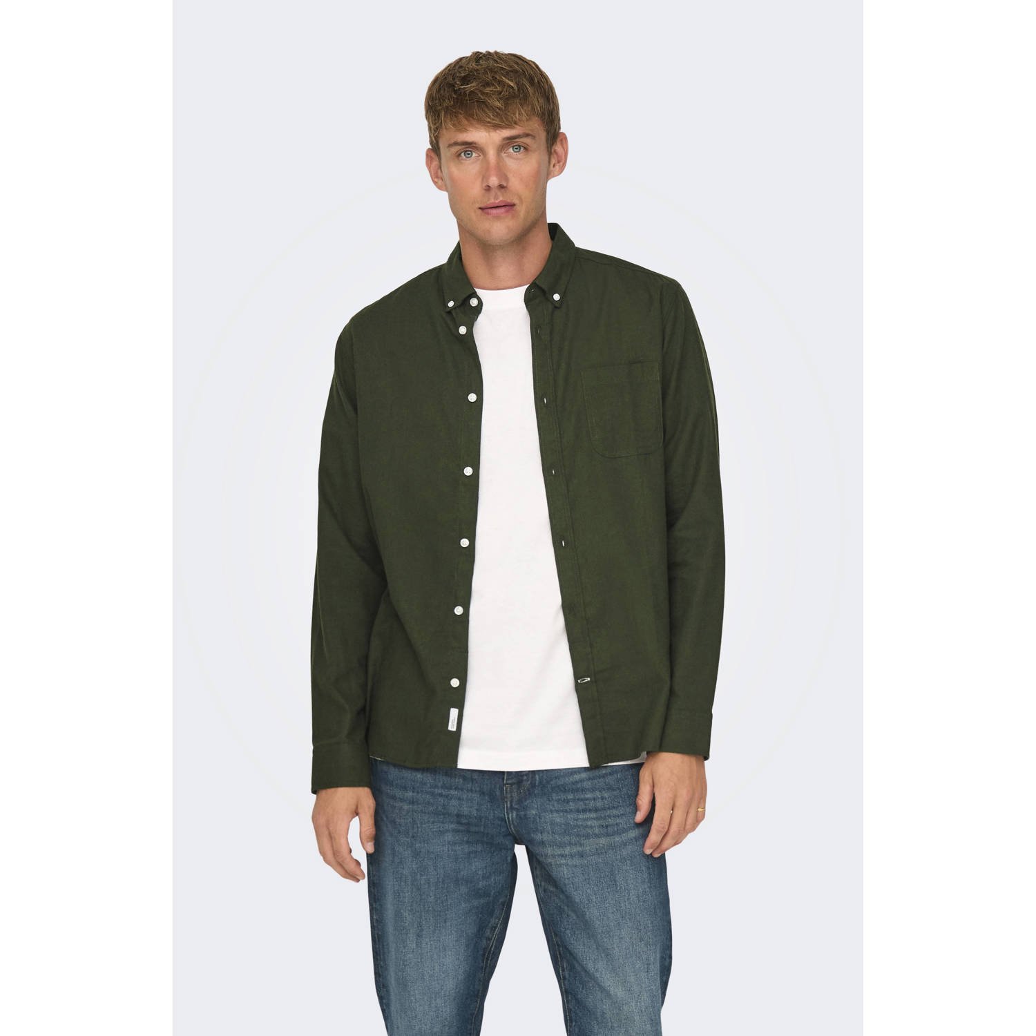 ONLY & SONS casual overhemd donkergroen