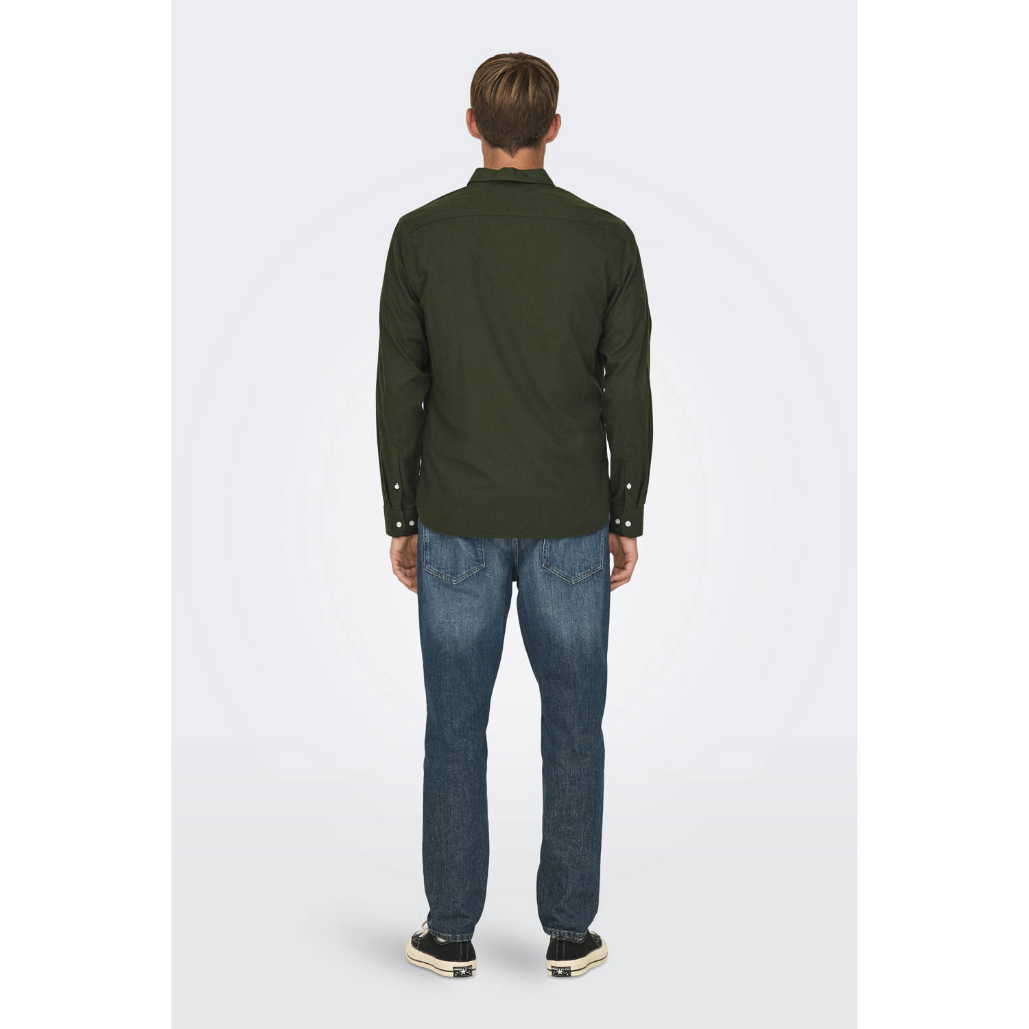 ONLY & SONS casual overhemd donkergroen
