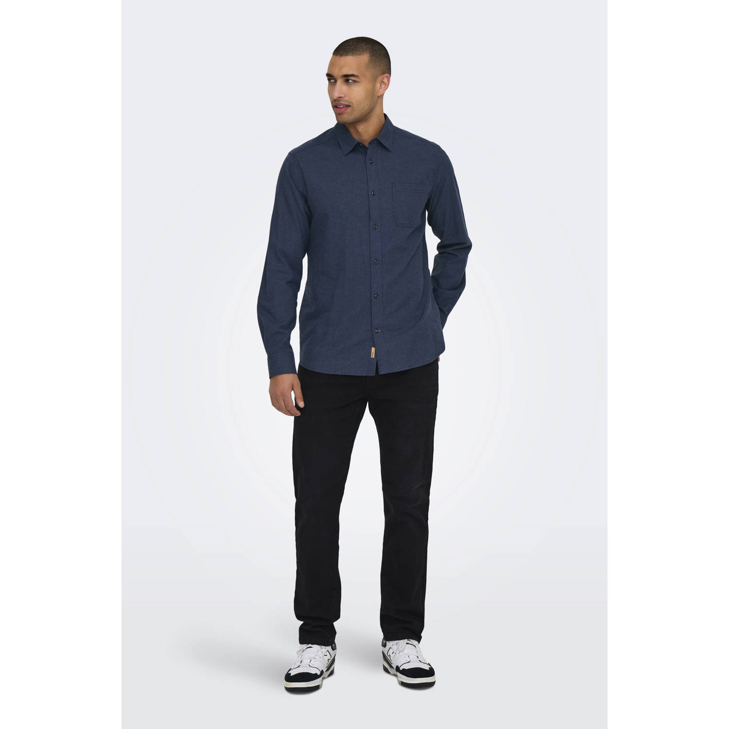 ONLY & SONS casual overhemd donkerblauw