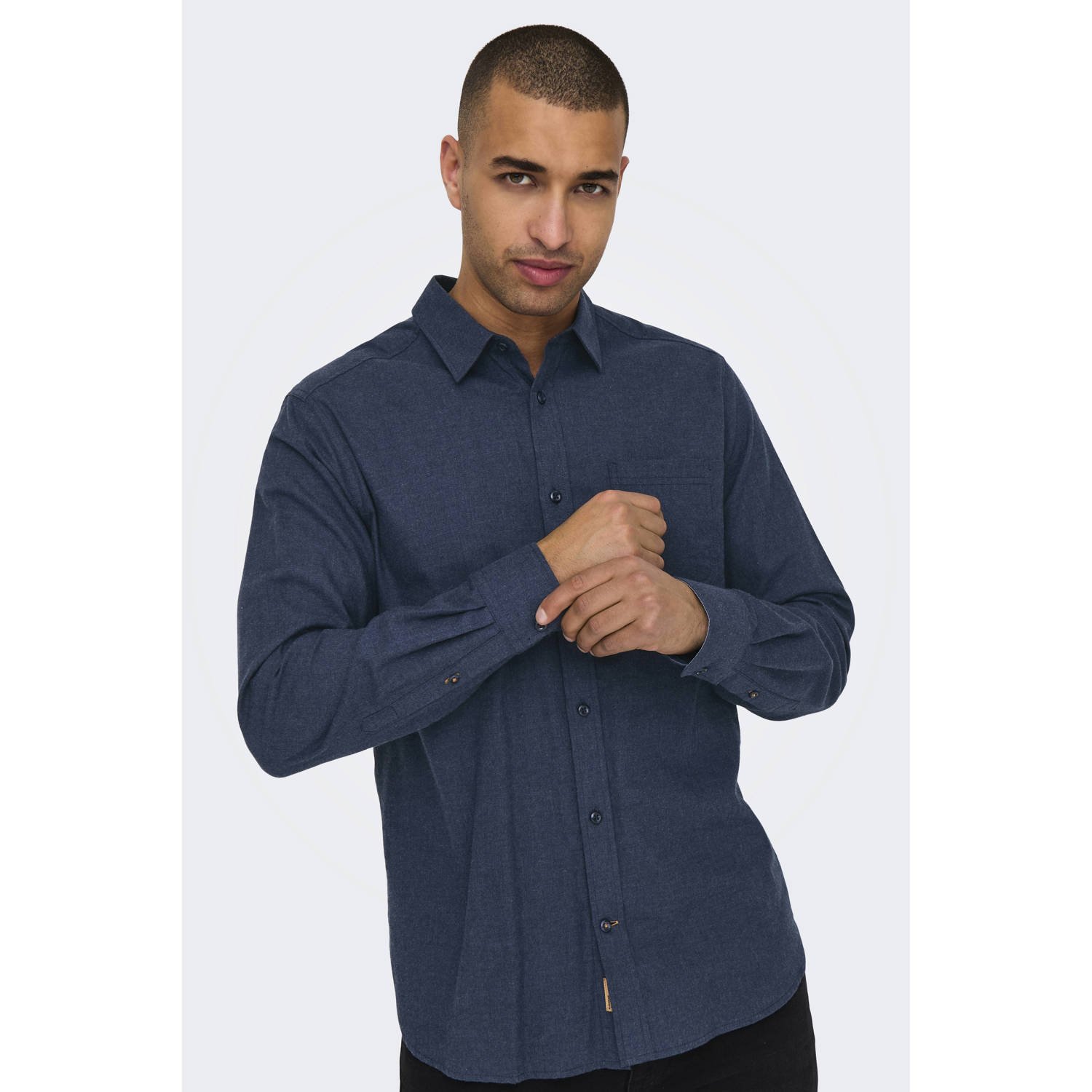 ONLY & SONS casual overhemd donkerblauw