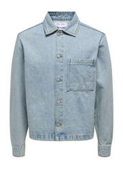 thumbnail: Light blue denim heren ONLY & SONS spijkerjas van denim met effen, lange mouwen, klassieke kraag en knoopsluiting
