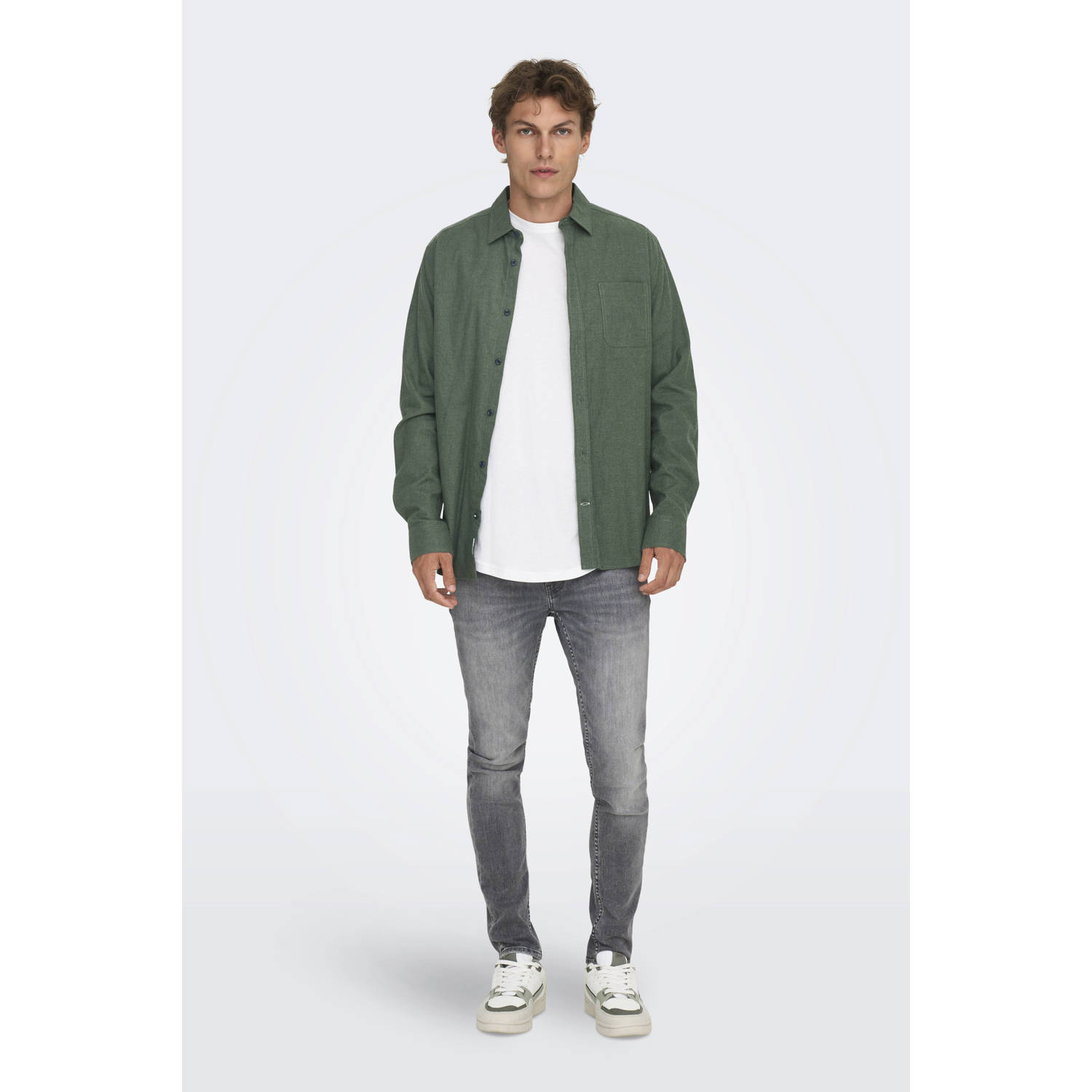 ONLY & SONS casual overhemd groen