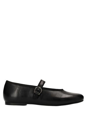 leren ballerina's zwart