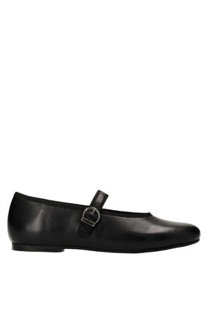 leren ballerina's zwart