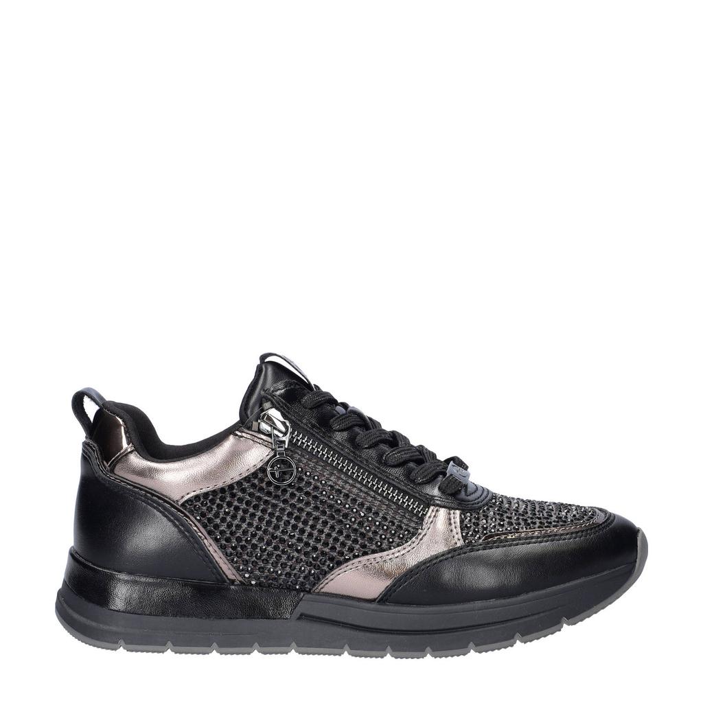Zwarte dames Tamaris sneakers met strass