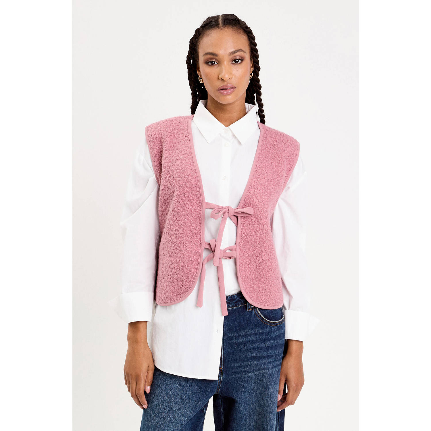 Cache teddy gilet oudroze