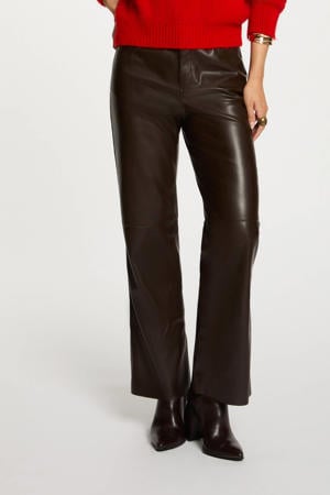 imitatieleren imitatieleren bootcut regular waist casual broek donkerbruin